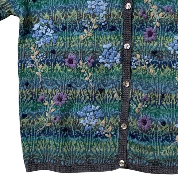 Vintage Talbots Floral Tapestry Cardigan Cottagecore Silk Wool Blend Large - Picture 3 of 5